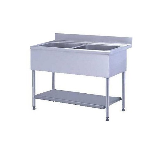 Plonge démontable avec étagère adossée 2 bacs L 1200 x l 700 x H 900 mm Plonge démontable avec étagère adossée 2 bacs L 1200 x l 700 x H 900 mm