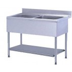 Plonge démontable, avec étagère, adossée, 2 bacs, L 1200 x l 700 x H 900 mm