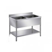 Plonge démontable, avec étagère, adossée, 2 bacs, L 1400 x l 700 x H 900 mm