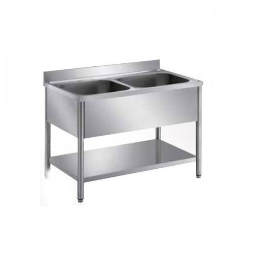 Plonge démontable avec étagère adossée 2 bacs L 1400 x l 700 x H 900 mm Plonge démontable avec étagère adossée 2 bacs L 1400 x l 700 x H 900 mm