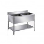 Plonge démontable, avec étagère, adossée, 2 bacs, L 1400 x l 700 x H 900 mm