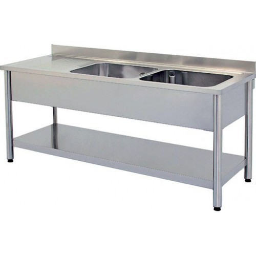 Plonge démontable avec étagère adossée 2 bacs à droite 1 égouttoir à gauche L 1900 x l 700 x H 900 mm Plonge démontable avec étagère adossée 2 bacs à droite 1 égouttoir à gauche L 1900 x l 700 x H 900 mm