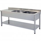 Plonge démontable, avec étagère, adossée, 2 bacs à droite, 1 égouttoir à gauche, L 1900 x l 700 x H 900 mm