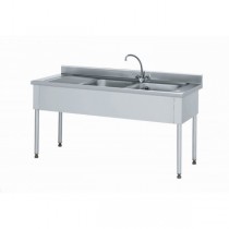 Plonge à batterie, acier inoxydable, adossée, 2 bacs à droite, 1 égouttoir à gauche, L 2500 x l 800 x H 900 mm