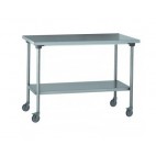 Table inox TS 15N démontable sur roues centrale + étagère pieds ronds largeur 600 mm