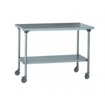 Table inox TS 15N démontable sur roues centrale + étagère pieds ronds largeur 600 mm