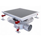Siphon téléscopique Epur HygieneFirst avec grilles inox, 400 x 370 mm, sortie horizontale centrée, Ø 110 mm