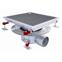 Siphon téléscopique Epur HygieneFirst avec grilles inox, 400 x 370 mm, sortie horizontale centrée, Ø 110 mm