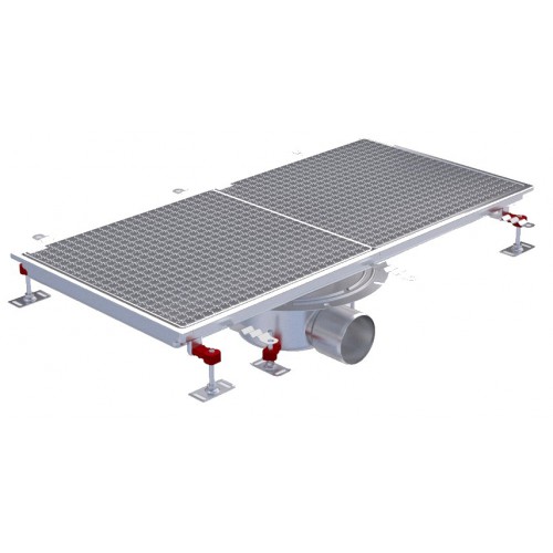 Siphon téléscopique Epur HygieneFirst avec grilles inox caillebotis 500 x 1000 mm sortie horizontale centrée Ø 110 mm Siphon téléscopique Epur HygieneFirst avec grilles inox caillebotis 500 x 1000 mm sortie horizontale centrée Ø 110 mm