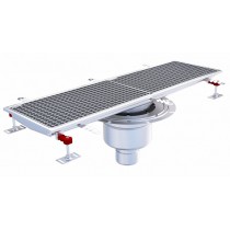 Siphon téléscopique Epur HygieneFirst avec grilles caillebotis 300 x 1000 mm sortie verticale centrée Ø 110 mm