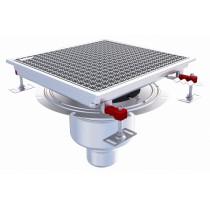 Siphon téléscopique Epur HygieneFirst avec grilles inox, 400 x 370 mm, sortie verticale centrée, Ø 110 mm, L15