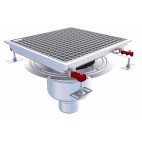 Siphon téléscopique Epur HygieneFirst avec grilles caillebotis 400 x 400 mm sortie verticale centrée Ø 110 mm L15