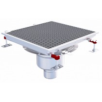 Siphon téléscopique Epur HygieneFirst avec grilles inox, 500 x 470 mm, sortie verticale centrée, Ø 110 mm