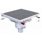 Siphon téléscopique Epur HygieneFirst avec grilles caillebotis 500 x 500 mm sortie verticale centrée Ø 110 mm