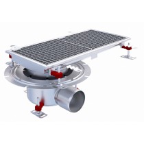 Siphon téléscopique Epur HygieneFirst avec grilles inox, 600 x 270 mm, sortie horizontale en bout, Ø 110 mm
