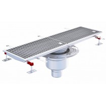 Siphon téléscopique Epur HygieneFirst avec grilles inox, 1000 x 270 mm, sortie verticale centrée, Ø 110 mm