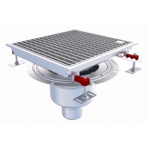 Siphon téléscopique Epur HygieneFirst avec grilles inox, 400 x 370 mm, sortie verticale centrée, Ø 110 mm, R 50