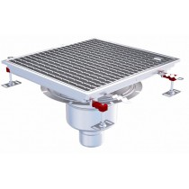 Siphon téléscopique Epur HygieneFirst avec grilles inox, 500 x 470 mm, sortie verticale centrée, Ø 110 mm