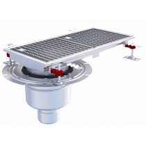 Siphon téléscopique Epur HygieneFirst avec grilles inox, 600 x 270 mm, sortie verticale en bout, Ø 110 mm, R 50