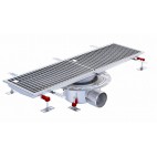 Siphon téléscopique Epur HygieneFirst avec grilles inox, 1000 x 270 mm, sortie horizontale centrée, Ø 110 mm