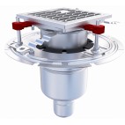 Siphon téléscopique, Epur HygieneFirst avec grilles inox, à barreaux 200 x 200 mm, sortie verticale, Ø 157 mm, 2.7 L/s