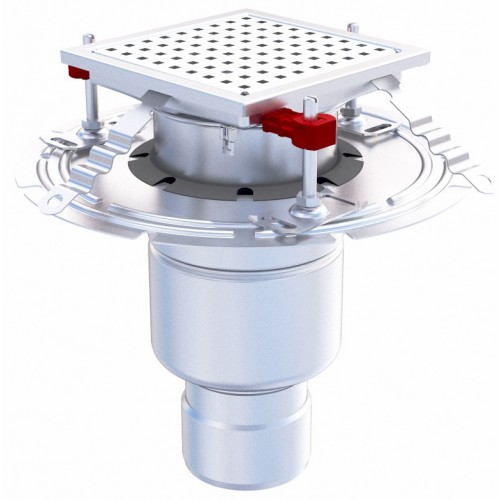 Siphon téléscopique Epur HygieneFirst avec grilles inox perforée 200 x 200 mm sortie verticale Ø 157 mm 4 L/s Siphon téléscopique Epur HygieneFirst avec grilles inox perforée 200 x 200 mm sortie verticale Ø 157 mm 4 L/s
