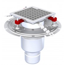 Siphon téléscopique, Epur HygieneFirst avec grilles inox, caillebotis 200 x 200 mm, sortie verticale, Ø 157 mm, 4 L/s