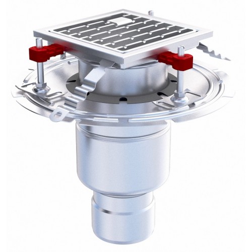 Siphon téléscopique Epur HygieneFirst avec grilles inox à barreaux 200 x 200 mm sortie verticale Ø 157 mm 3.5 L/s Siphon téléscopique Epur HygieneFirst avec grilles inox à barreaux 200 x 200 mm sortie verticale Ø 157 mm 3.5 L/s