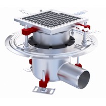 Siphon téléscopique Epur HygieneFirst avec grilles inox, caillebotis 200 x 200 mm, sortie horizontale, Ø 157 mm, 2,9 L/s