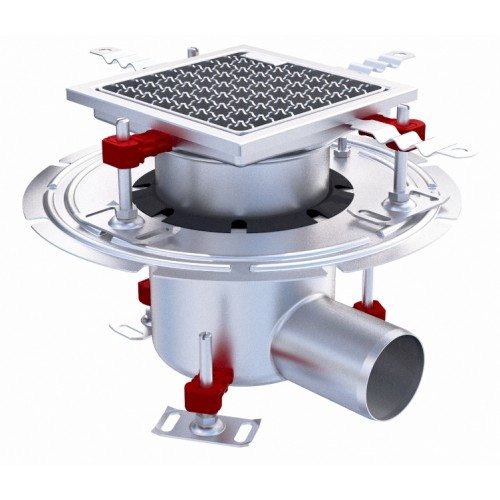 Siphon téléscopique Epur HygieneFirst avec grilles inox caillebotis 200 x 200 mm sortie horizontale Ø 157 mm 2,9 L/s Siphon téléscopique Epur HygieneFirst avec grilles inox caillebotis 200 x 200 mm sortie horizontale Ø 157 mm 2,9 L/s