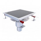 Caniveau hygienefirst 570 x 600 mm, sortie verticale centrée 157/110 avec grille inox