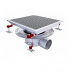 Caniveau hygienefirst 570 x 600 mm, sortie horizontale centrée 157/110 avec grille inox, sur mesure