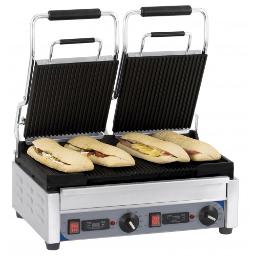 Panini grill avec timer double premium rainurée - rainurée en inox 2900 W Panini grill avec timer double premium rainurée - rainurée en inox 2900 W