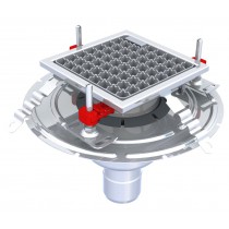 Siphon Eskis hygiène-First avec grilles inox, 200 x 200 mm, sortie verticale, Ø 75 mm