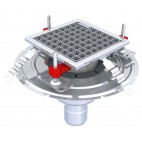 Siphon Eskis hygiène-First avec grilles inox, 200 x 200 mm, sortie verticale, Ø 75 mm