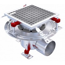 Siphon Eskis HygieneFirst avec grilles inox, 250 x 250 mm, sortie horizontale, Ø 110 mm