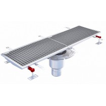 Caniveau Eskis HygieneFirst avec grilles inox, 1000 x 270 mm, sortie verticale centrée, Ø 110 mm