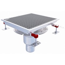 Caniveau Eskis HygieneFirst avec grilles inox, 400 x 370 mm, sortie verticale centrée, Ø 110 mm