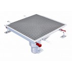 Caniveau Eskis HygieneFirst avec grilles inox, 500 x 470 mm, sortie verticale centrée, Ø 110 mm