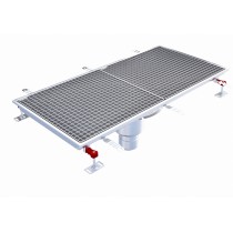 Caniveau Eskis HygieneFirst avec grilles inox, 1000 x 470 mm, sortie verticale centrée, Ø 110 mm