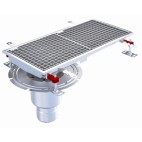 Caniveau Eskis HygieneFirst avec grilles inox, 600 x 270 mm, sortie verticale en bout, Ø 110 mm