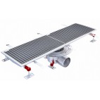 Caniveau Eskis HygieneFirst avec grilles inox, 1000 x 270 mm, sortie horizontale centrée, Ø 110 mm