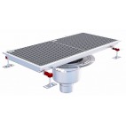 Siphon téléscopique Epur HygieneFirst avec grilles inox, 800 x 370 mm, sortie verticale centrée, Ø 110 mm
