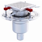 Siphon téléscopique, Epur HygieneFirst avec grilles inox, perforée 200 x 200 mm, sortie verticale, Ø 157 mm, 3 L/s