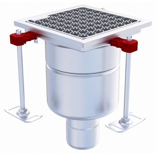 Siphon monolithique Epur HygieneFirst avec grilles inox caillebotis 200 x 200 mm sortie verticale Ø 157 mm 2,7 L/s Siphon monolithique Epur HygieneFirst avec grilles inox caillebotis 200 x 200 mm sortie verticale Ø 157 mm 2,7 L/s