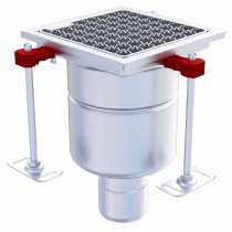 Siphon monolithique Epur HygieneFirst avec grilles inox caillebotis 200 x 200 mm sortie verticale Ø 157 mm 2,7 L/s