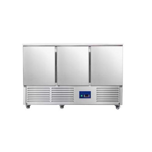 Saladette réfrigérée inox froid positif 3 portes 330 L 360 W, 4 x GN1/1 Saladette réfrigérée inox froid positif 3 portes 330 L 360 W, 4 x GN1/1