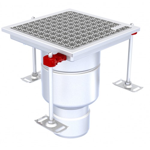 Siphon monolithique Epur HygieneFirst avec grille caillebotis anti-dérapante inox 250 x 250 mm sortie verticale Ø 157 mm Siphon monolithique Epur HygieneFirst avec grille caillebotis anti-dérapante inox 250 x 250 mm sortie verticale Ø 157 mm
