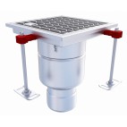 Siphon monolithique Epur HygieneFirst avec grille à barreaux inox, 250 x 250 mm, sortie verticale, Ø 157 mm