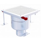 Siphon monolithique Epur HygieneFirst avec grille perforée 300 x 300 mm sortie verticale Ø 218 mm